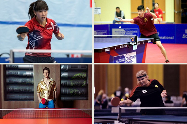 Clockwise, from top-left: Erica Wu, 2012 U.S. Olympian; Grant Li, 2015 U.S. National Team Member; Adam Bobrow, Professional Ping Pong Player and Actor; Kim Gilbert, Professional Ping Pong Player