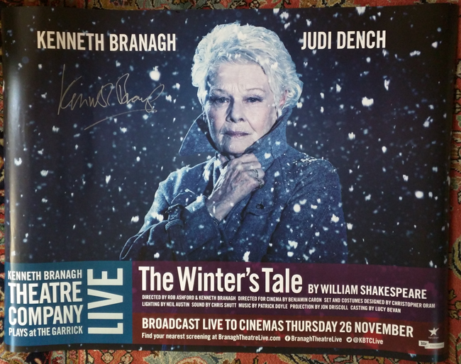 Win this poster for THE WINTER'S TALE signed by Kenneth Branagh. Background persian rug not included =)